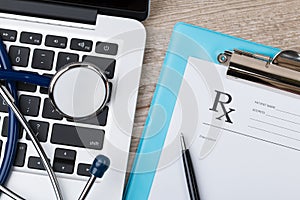 Close-up view of doctorÃ¢â¬â¢s working table photo